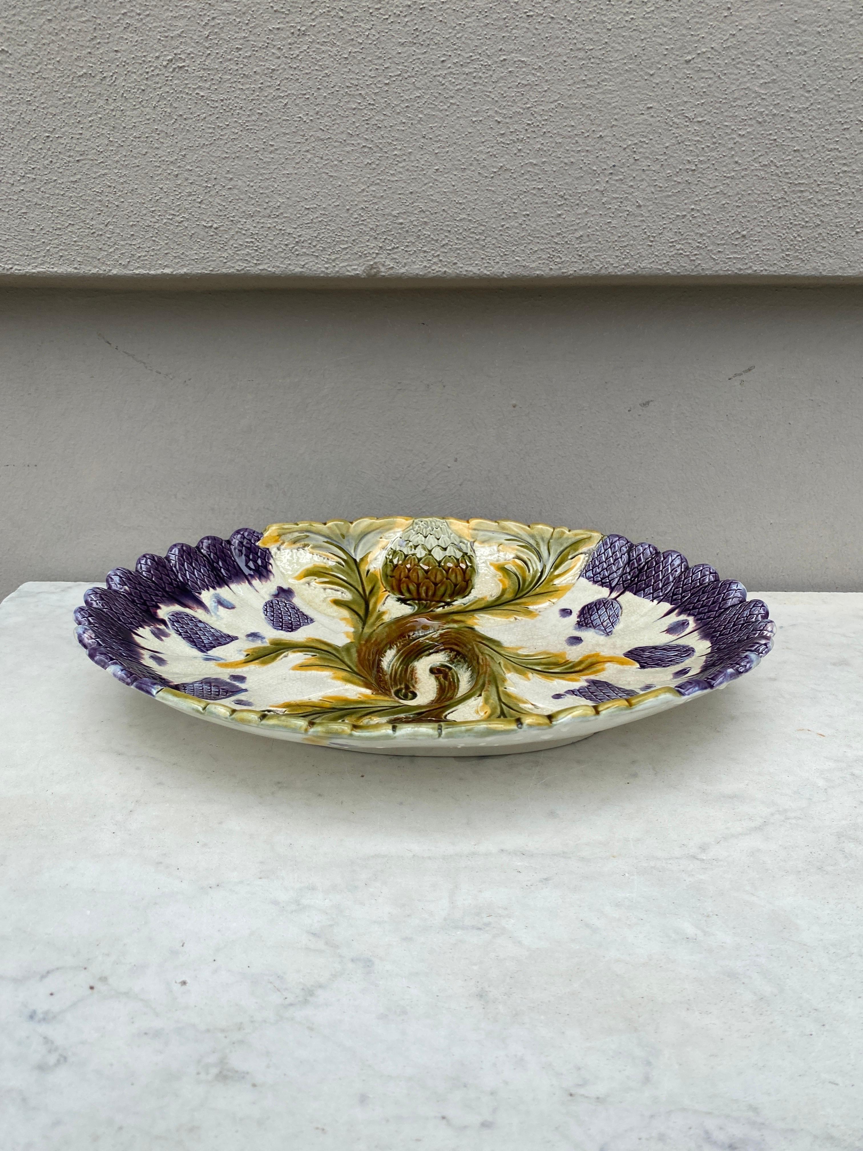Plato de espárragos de mayólica Orchies, hacia 1880 en venta 1