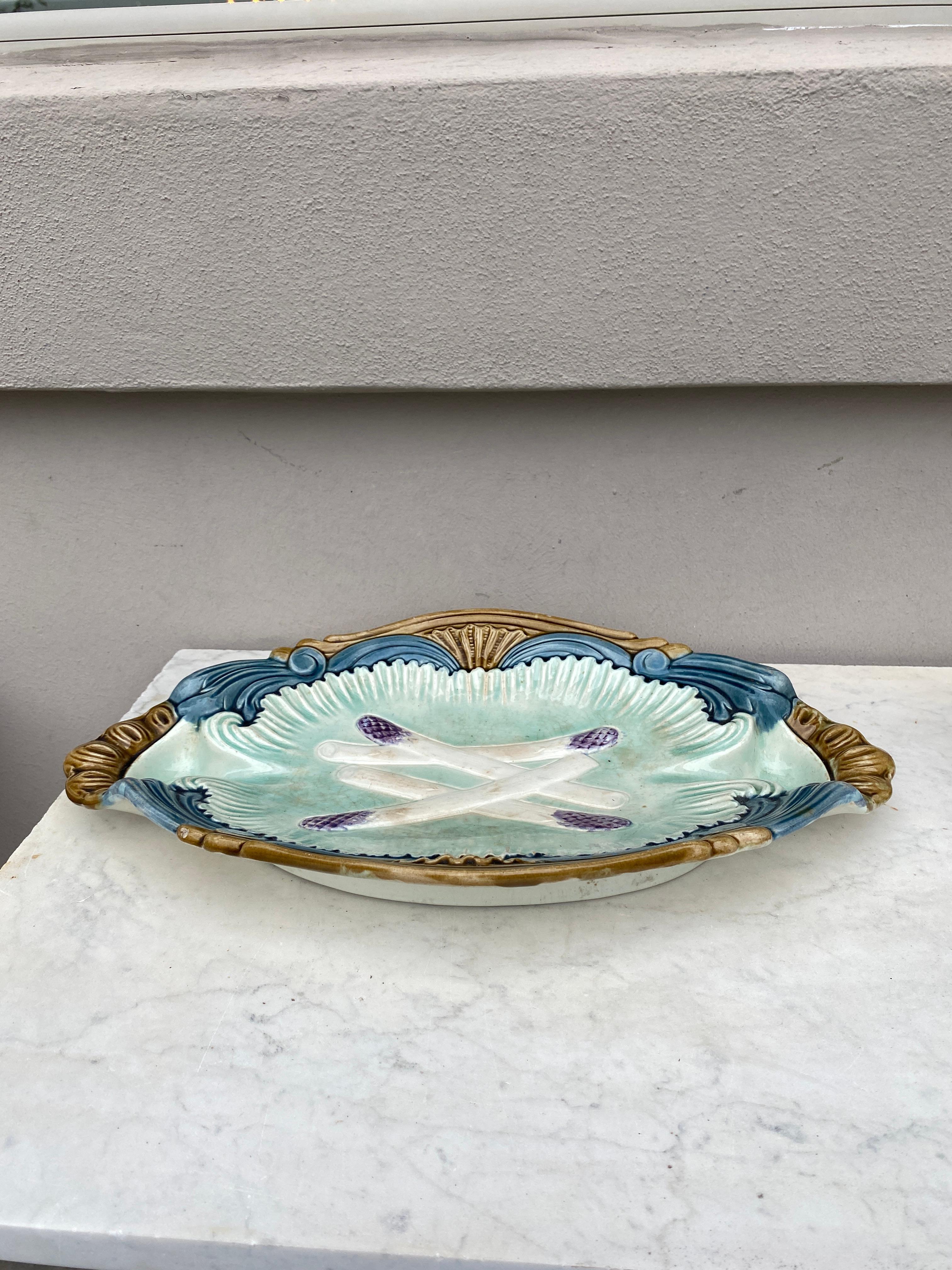 Rustic Majolica Asparagus Platter Orchies Circa 1900 For Sale