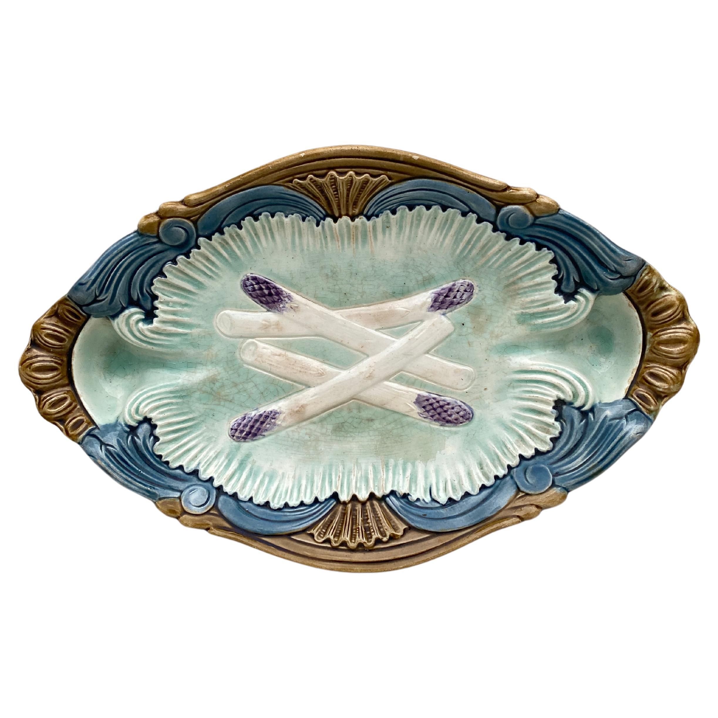 Majolica Asparagus Platter Orchies Circa 1900 For Sale