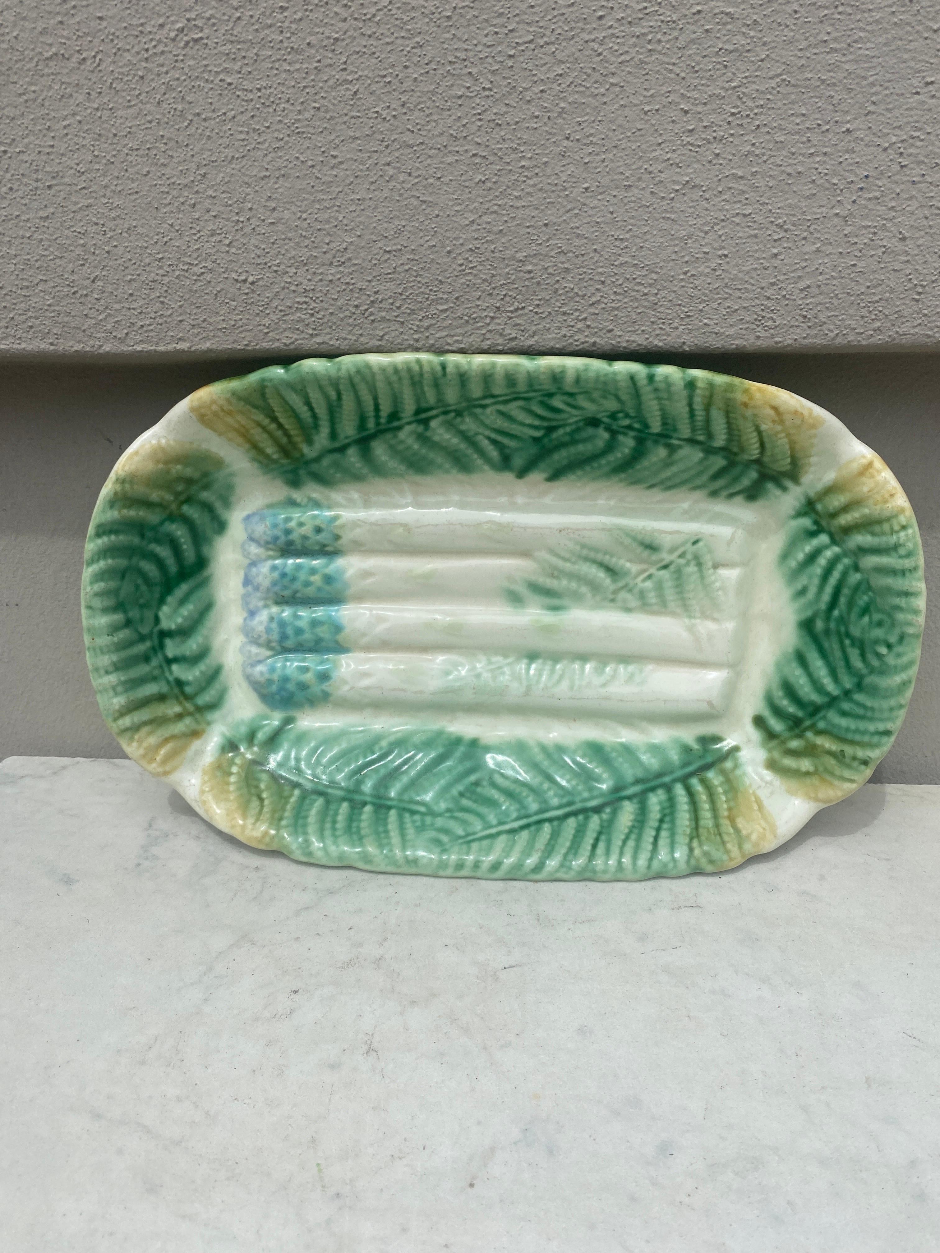 French Majolica asparagus platter Salins, circa 1880.
Decorated with ferns.