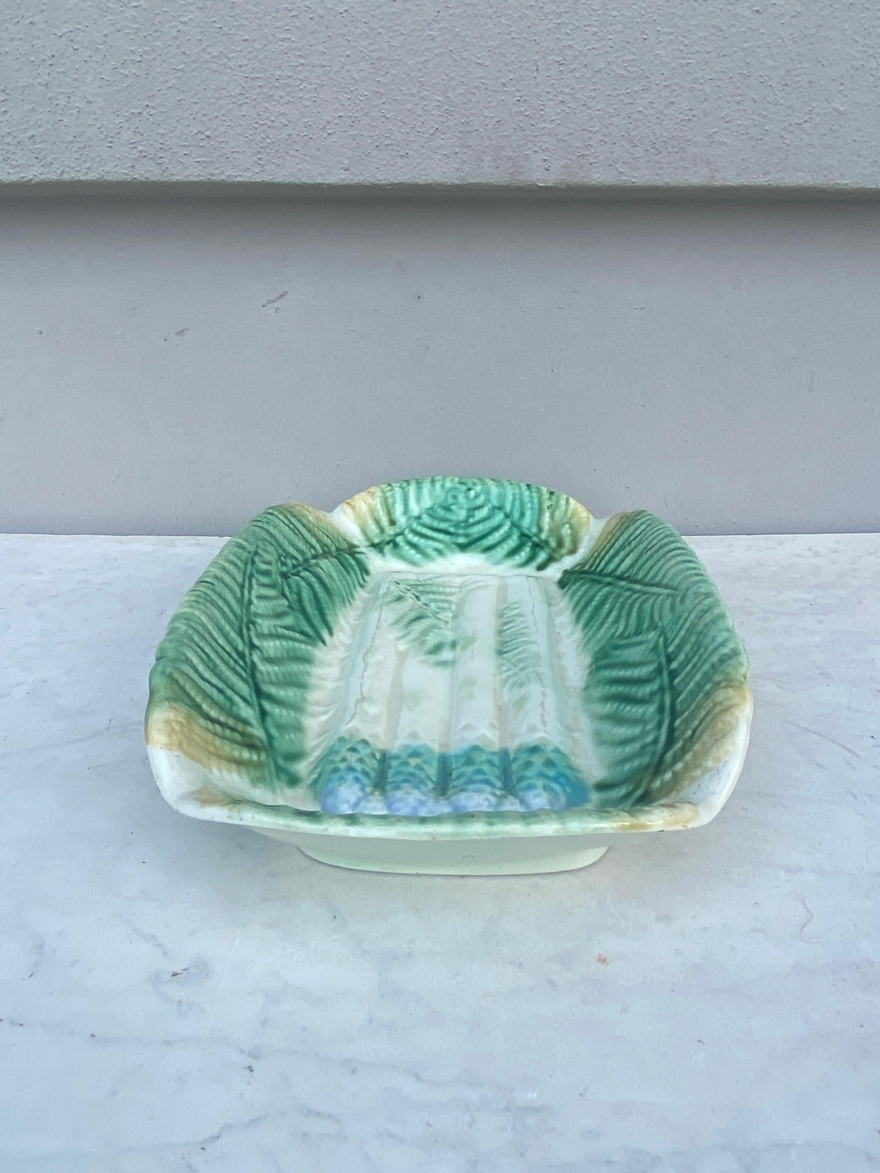 Late 19th Century Majolica Asparagus Platter Salins with Ferns, circa 1880 For Sale