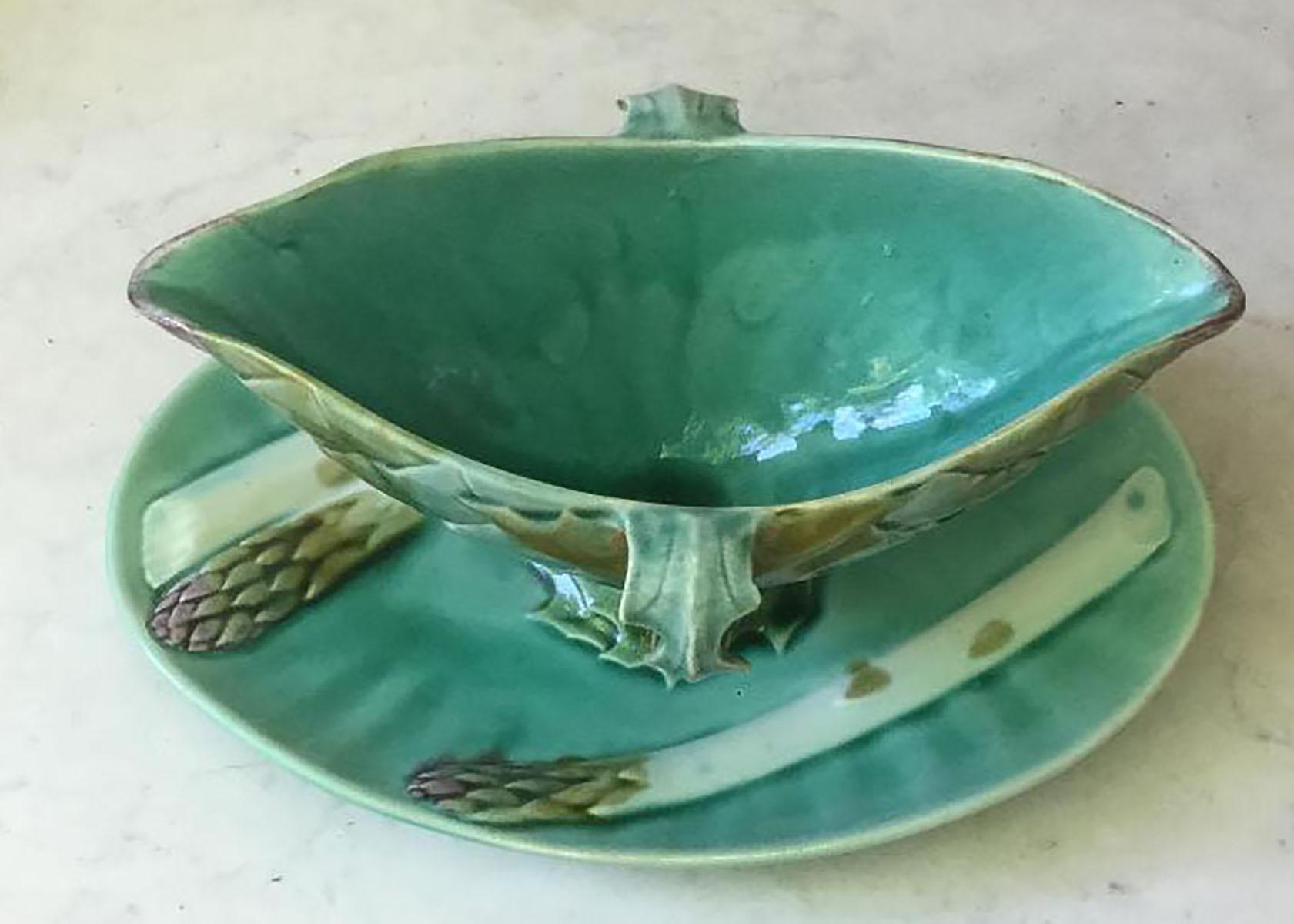 Aqua Majolica asparagus saucer from Luneville, circa 1880.