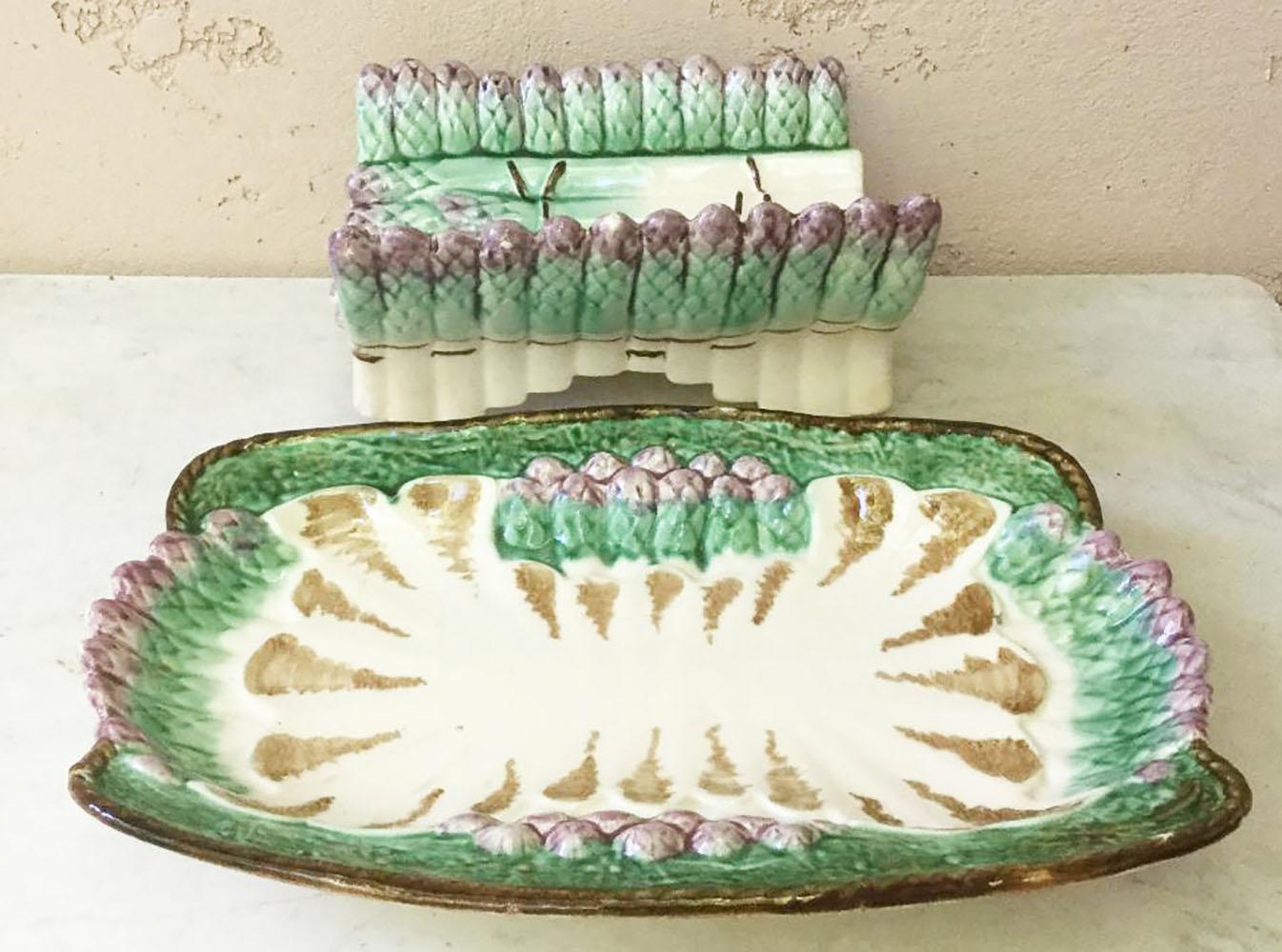 French Majolica Asparagus Server Longchamp, circa 1890