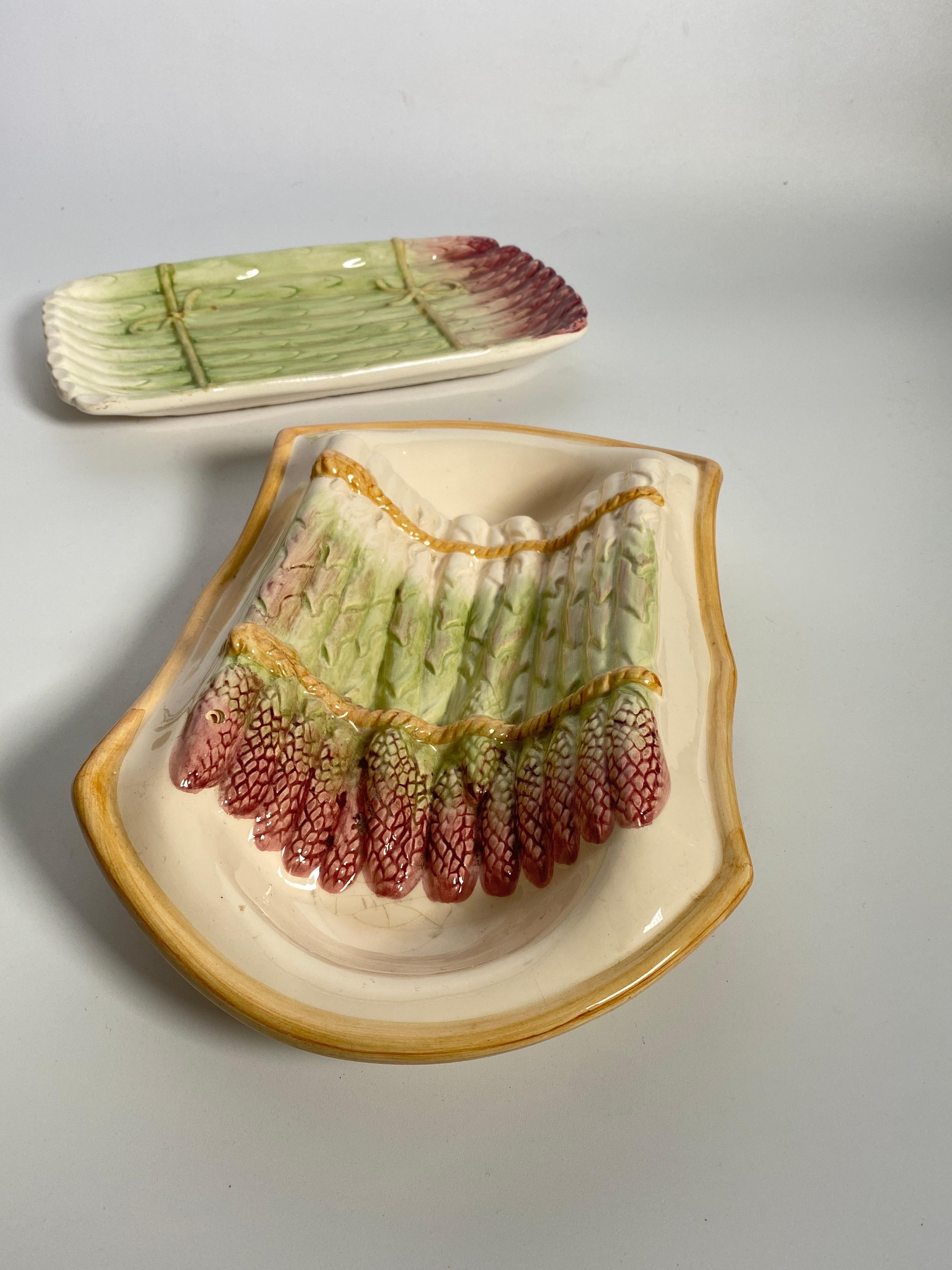 French Majolica Asparagus Server Platter Salins, circa 1930