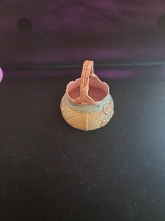 Majolica Basket with Pink Ribbon Handle