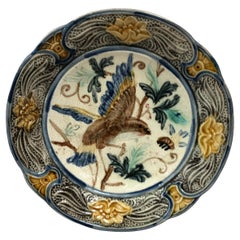 Majolica Bird & Insect Plate Wasmuel, circa 1890