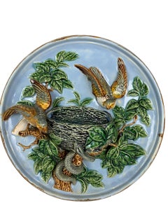 Majolica Bird Nest and Snake Wall Pocket Plaque