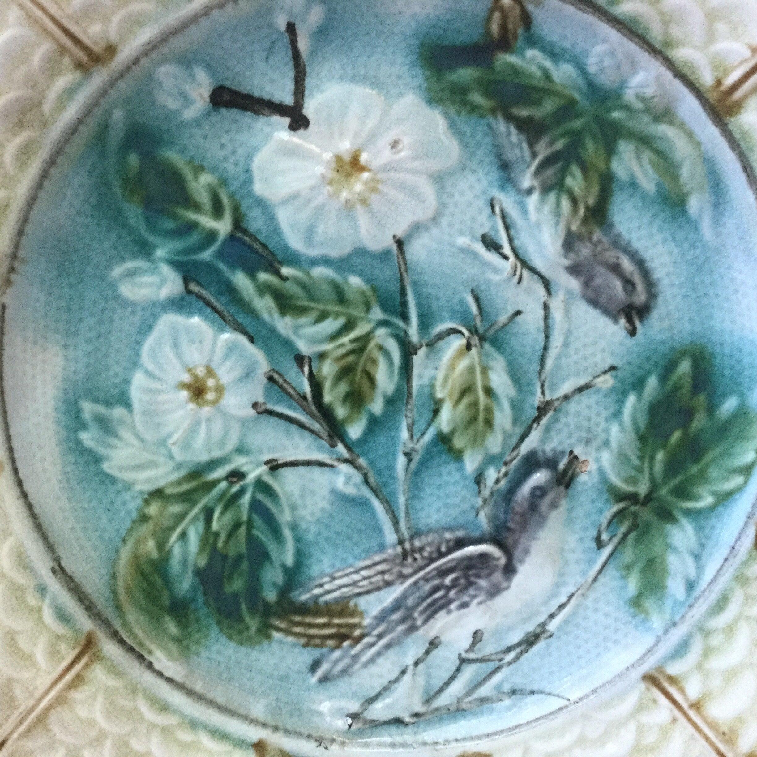 French Provincial Majolica Bird Plate Onnaing, circa 1890