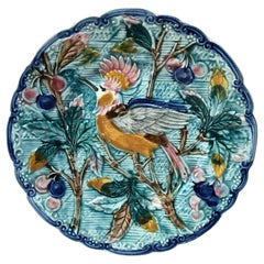 Majolica Bird with Cherries Plate Wasmuel, circa 1890