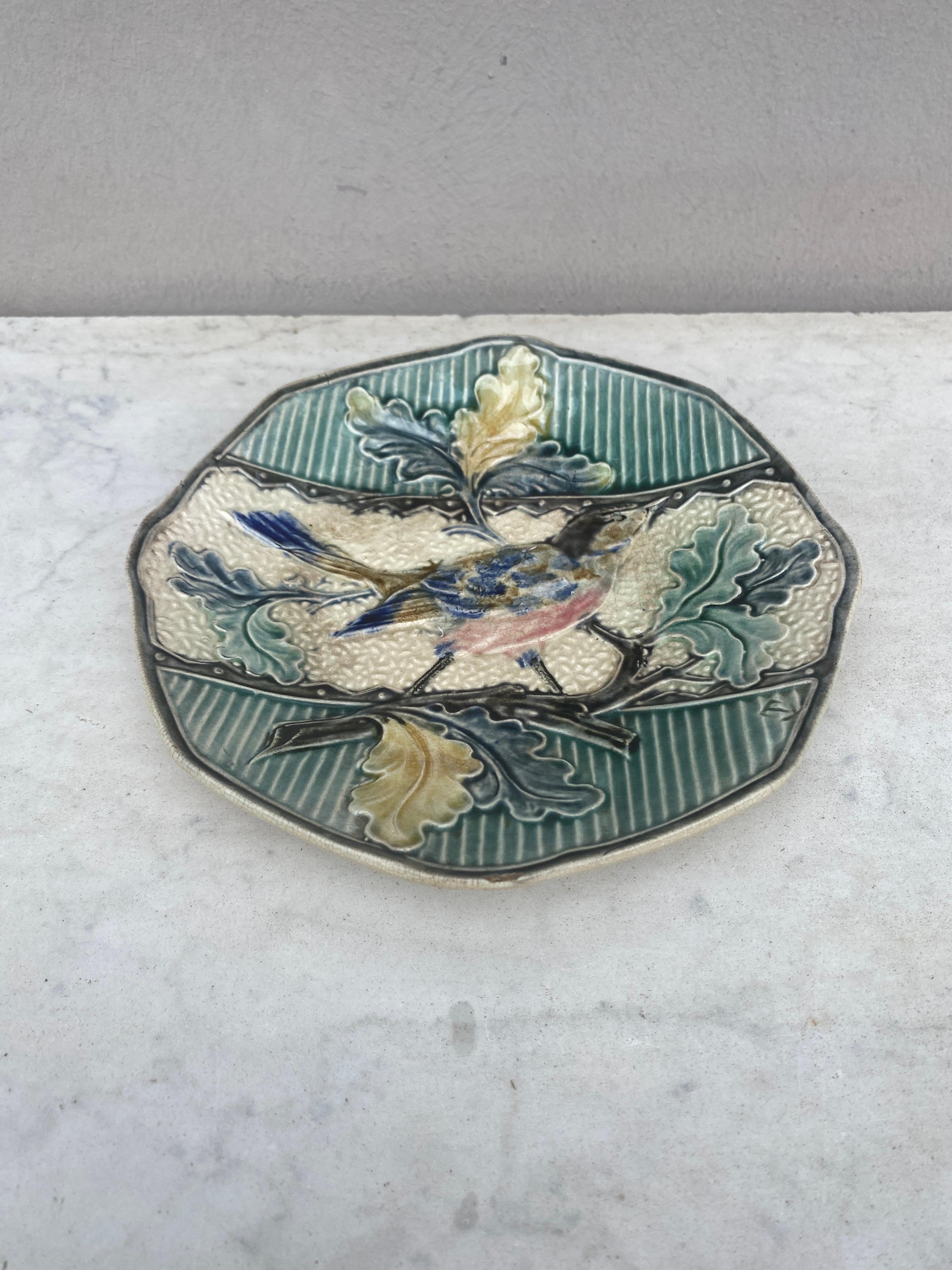 Country Majolica Bird with Oak Leaves Plate, circa 1880