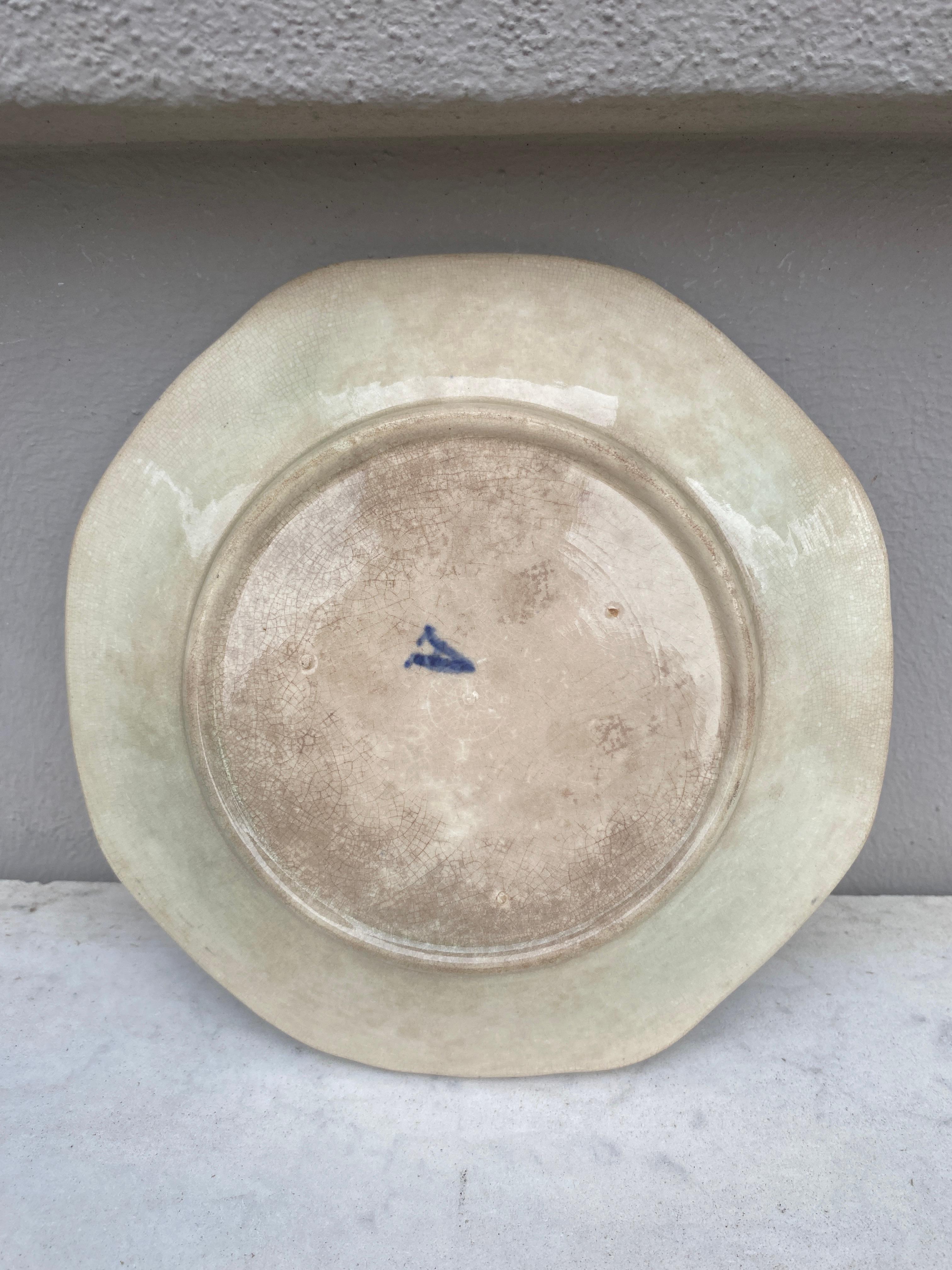 Belgian Majolica Bird with Oak Leaves Plate, circa 1880