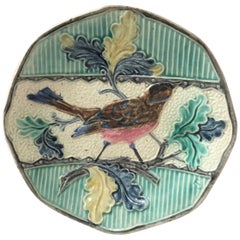 Majolica Bird with Oak Leaves Plate, circa 1880