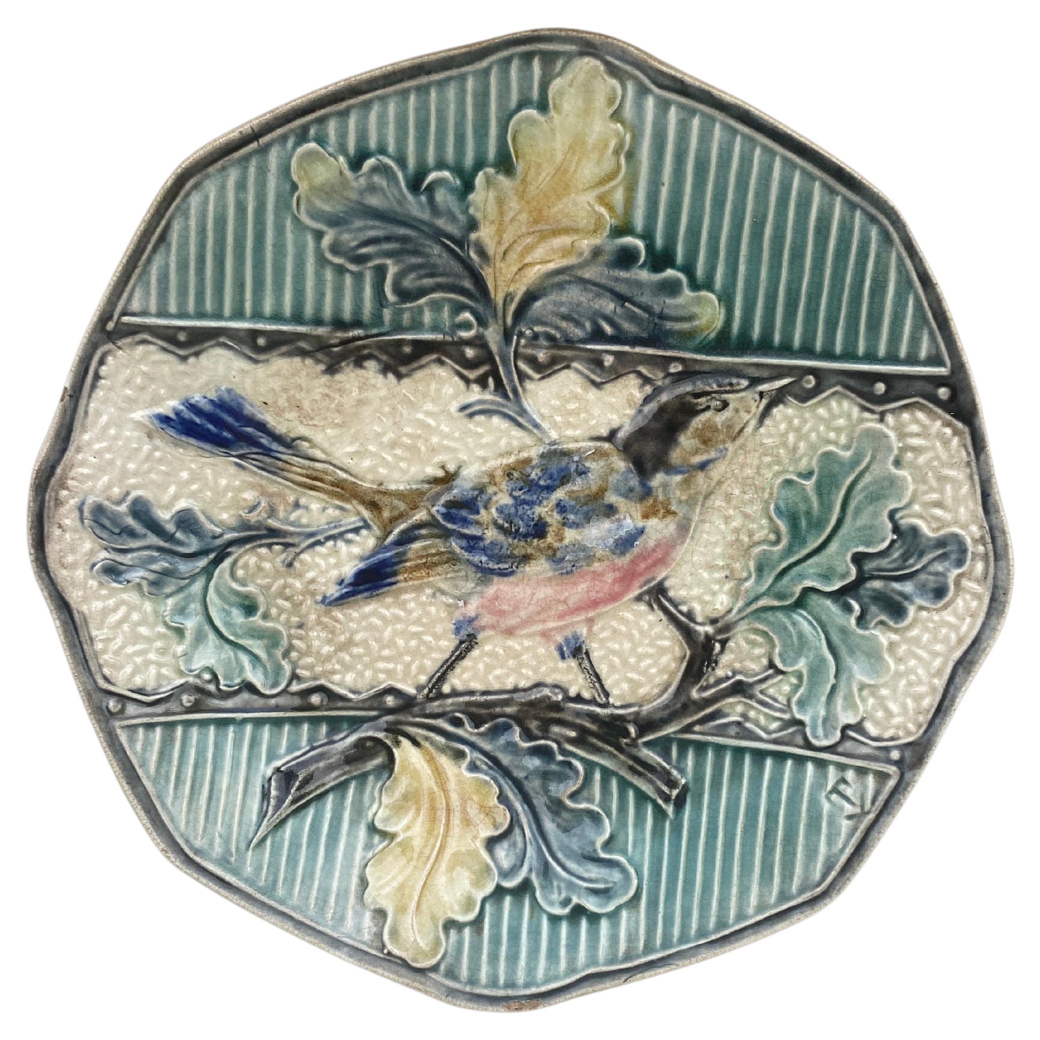 Majolica Bird with Oak Leaves Plate, circa 1880