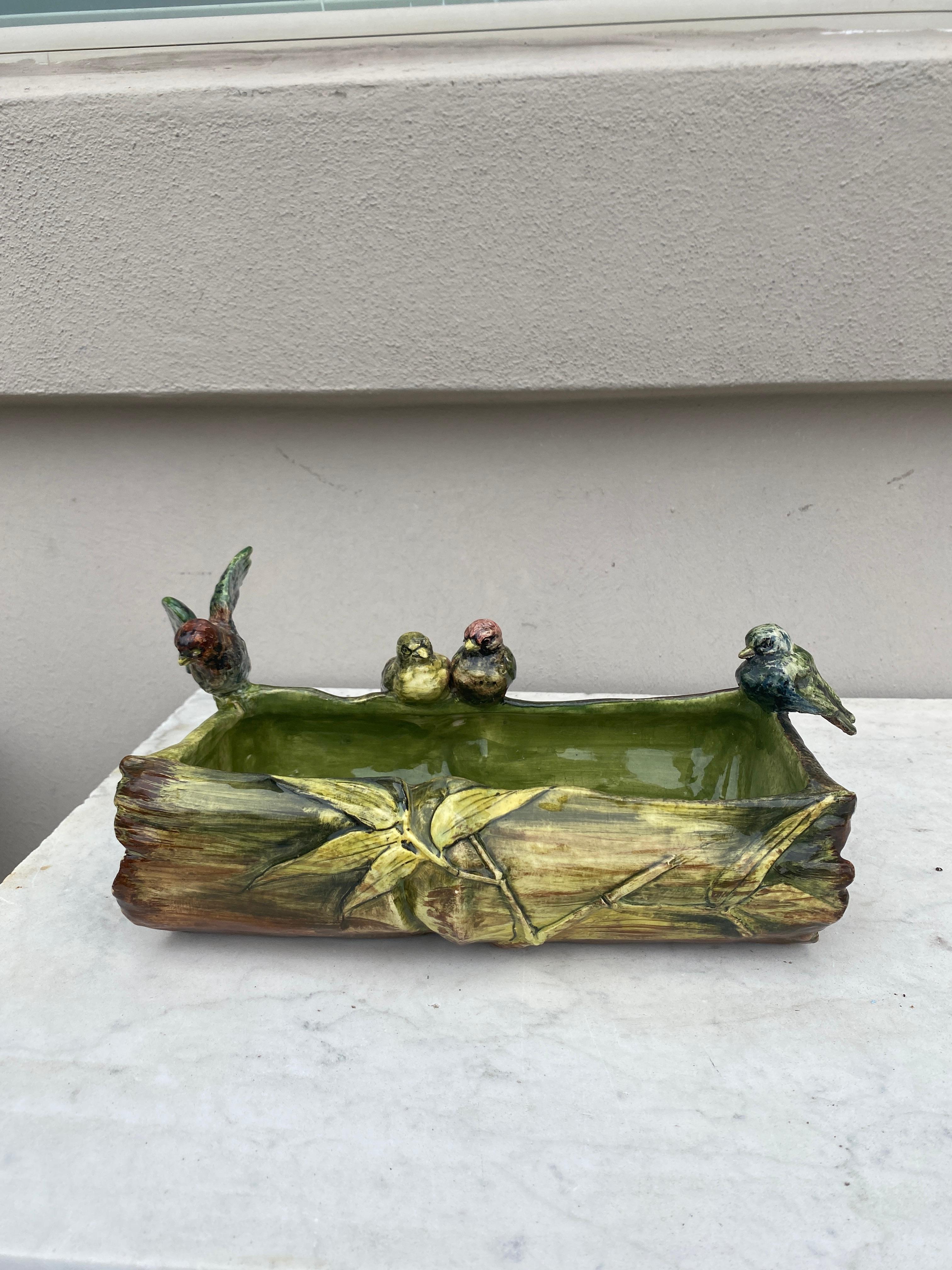 Country Majolica Birds Jardiniere Clement Massier, circa 1890 For Sale