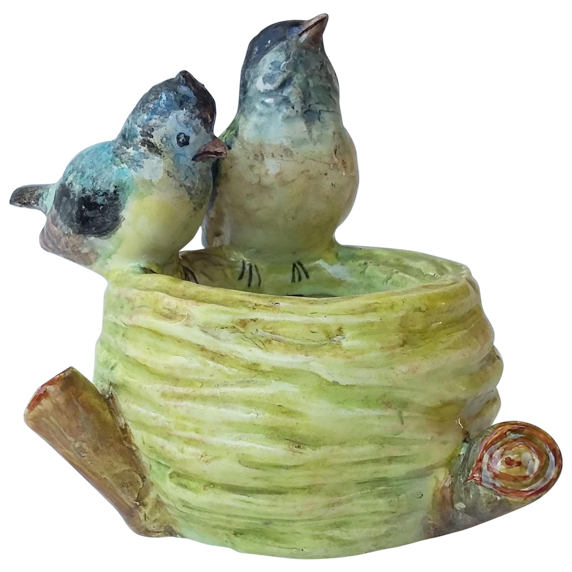 Majolica Birds Nest Delphin Massier, circa 1890