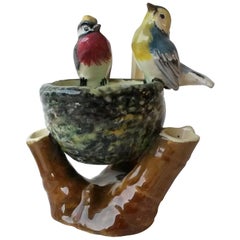 Majolika-Vase mit Vögeln in Nest von Jerome Massier Fils, um 1910