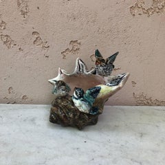 Majolica Birds on Shell Jardiniere Massier, circa 1890