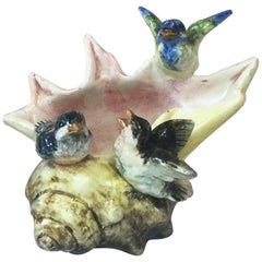 Majolica Birds on Shell Jardiniere Massier, circa 1890