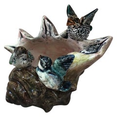 Majolica Birds on Shell Jardiniere Massier, circa 1890