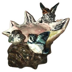 Majolica Birds on Shell Jardiniere Massier, circa 1890