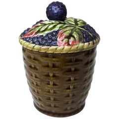 Majolica Blackberries Jam Pot Sarreguemines, circa 1910