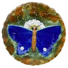 Majolica Blue Butterfly Plate Josef Steidl Znaim, circa 1890