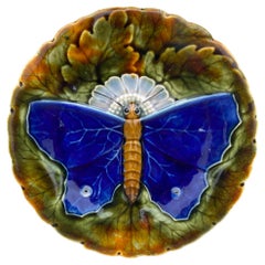 Majolica Blue Butterfly Plate Josef Steidl Znaim, circa 1890