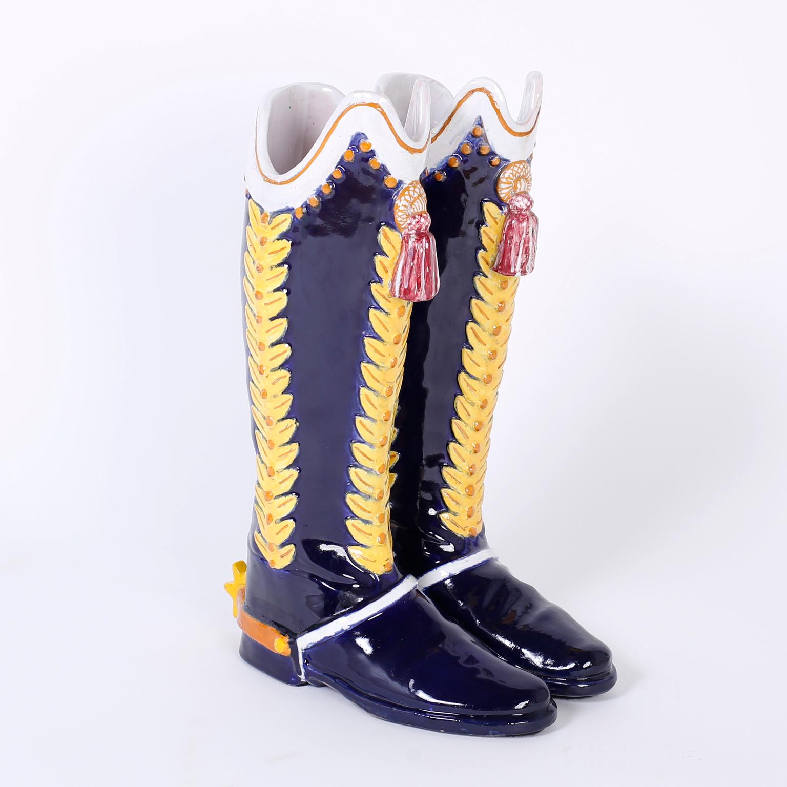British Colonial Majolica Boot Umbrella or Cane Stand For Sale