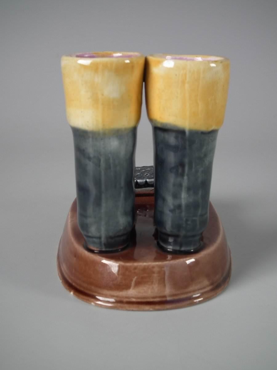 Victorian Majolica Boots & Brush Match Holder