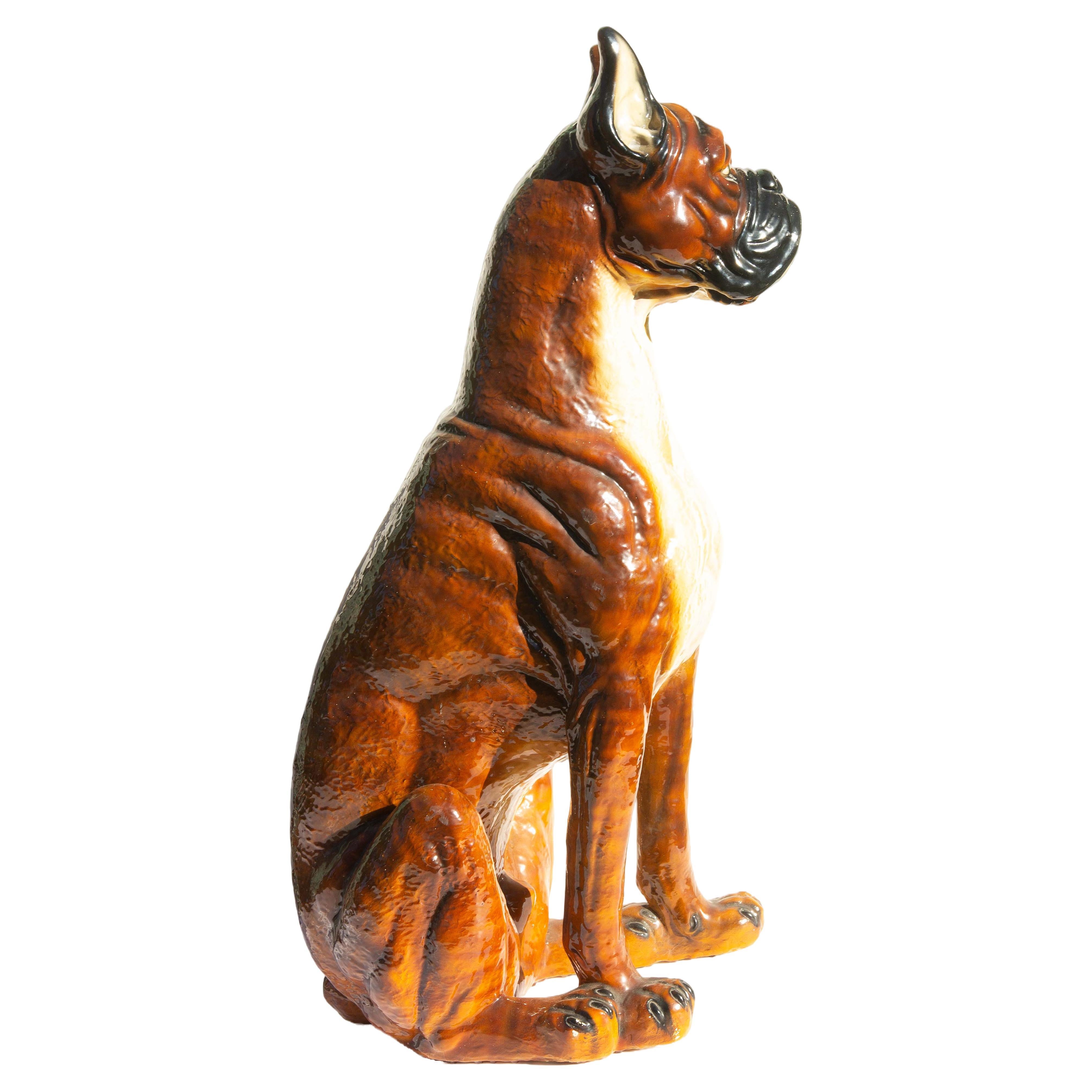 20th Century Majolica Boxer Dog Life Size  For Sale