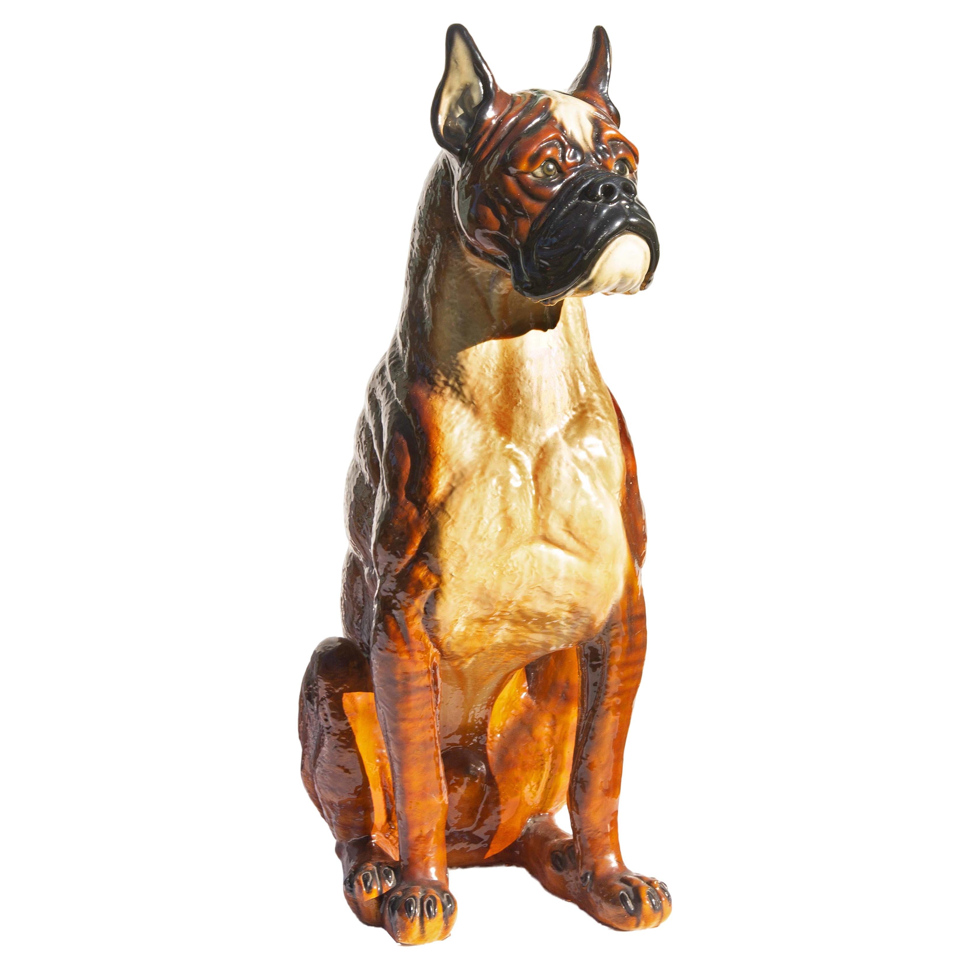 Majolica Boxer Dog Life Size  For Sale