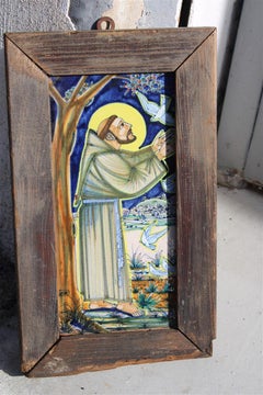 Majolica brick with St. Francis of Assisi Rodolfo Ceccaroni 1950