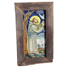 Majolica brick with St. Francis of Assisi Rodolfo Ceccaroni 1950