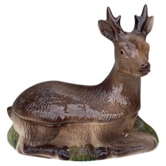 Retro Majolica Brown Deer Tureen Caugant, circa 1950