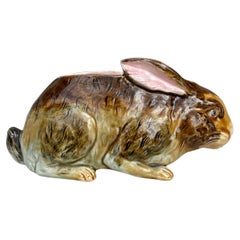 Antique Majolica Brown Rabbit Jardiniere , circa 1900