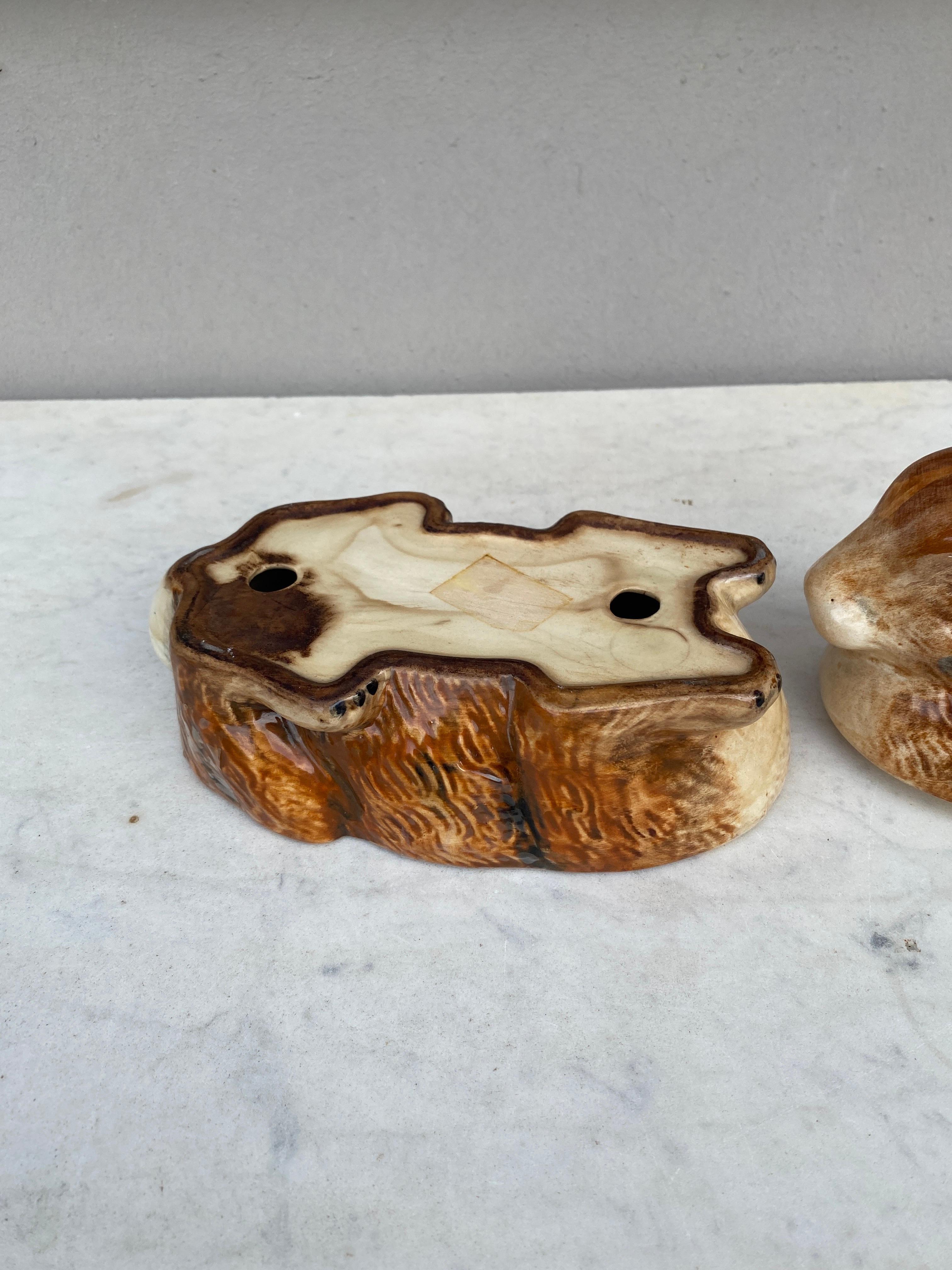 French Majolica Brown Rabbit Tureen Caugant