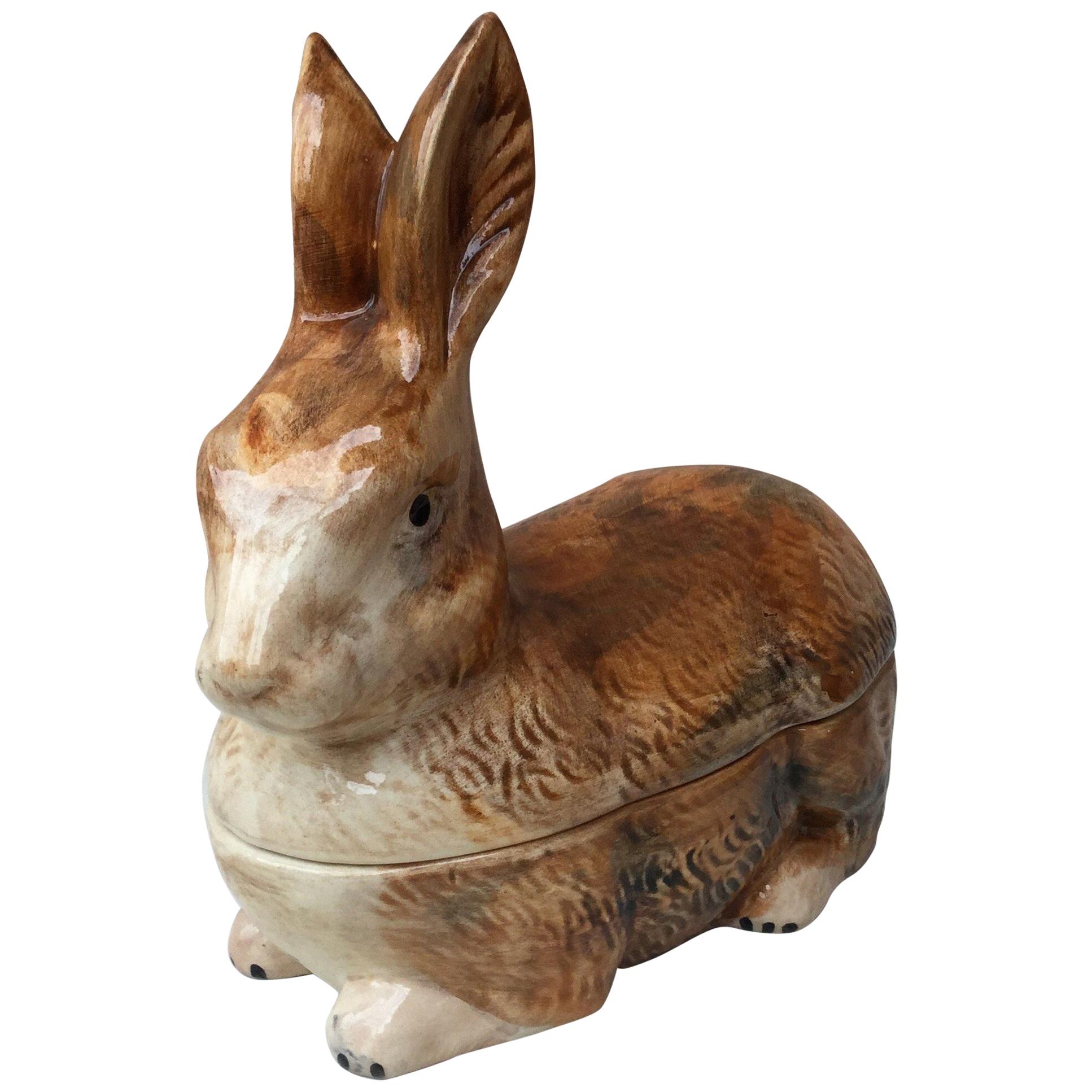 Majolica Brown Rabbit Tureen Caugant