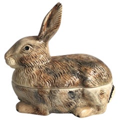 Majolica Brown Rabbit Tureen Caugant