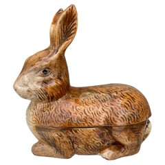 Antique Majolica Brown Rabbit Tureen Caugant