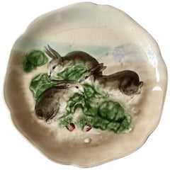 Majolica Bunnies Family Plate Choisy le Roi, circa 1880