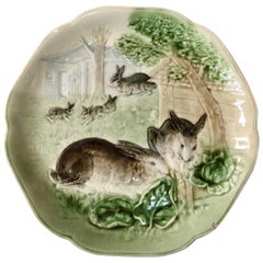 Antique Majolica Bunnies Family Plate Choisy le Roi, circa 1880