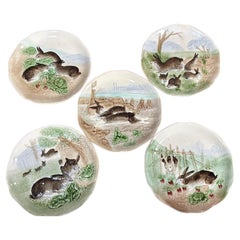 Majolica Bunnies Family Plate Choisy le Roi, circa 1900