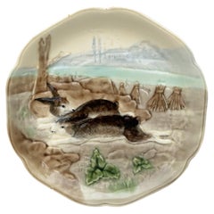 Majolica Bunnies Family Plate Choisy le Roi, circa 1900