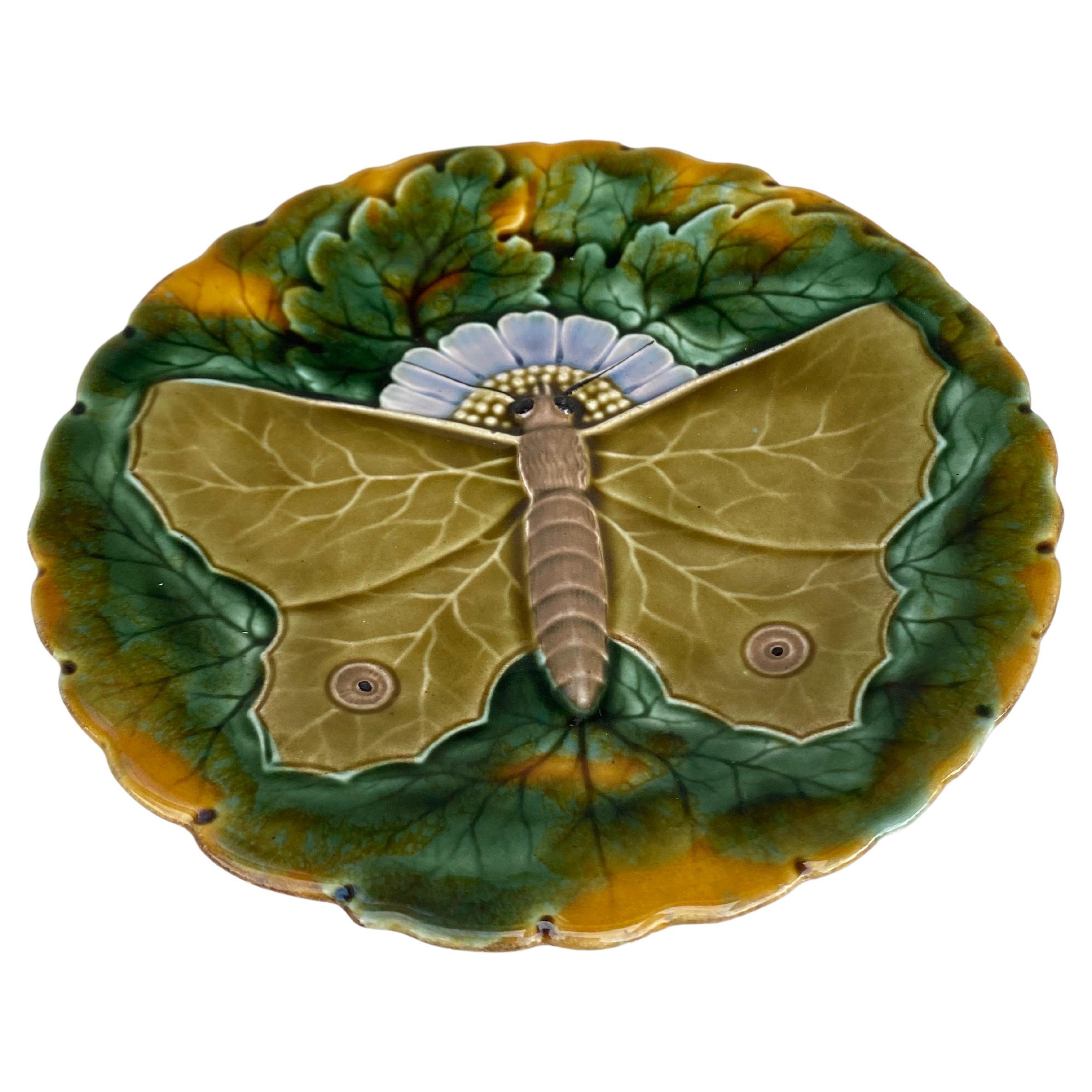 Majolica butterfly plate Josef Steidl Znaim, circa 1890.