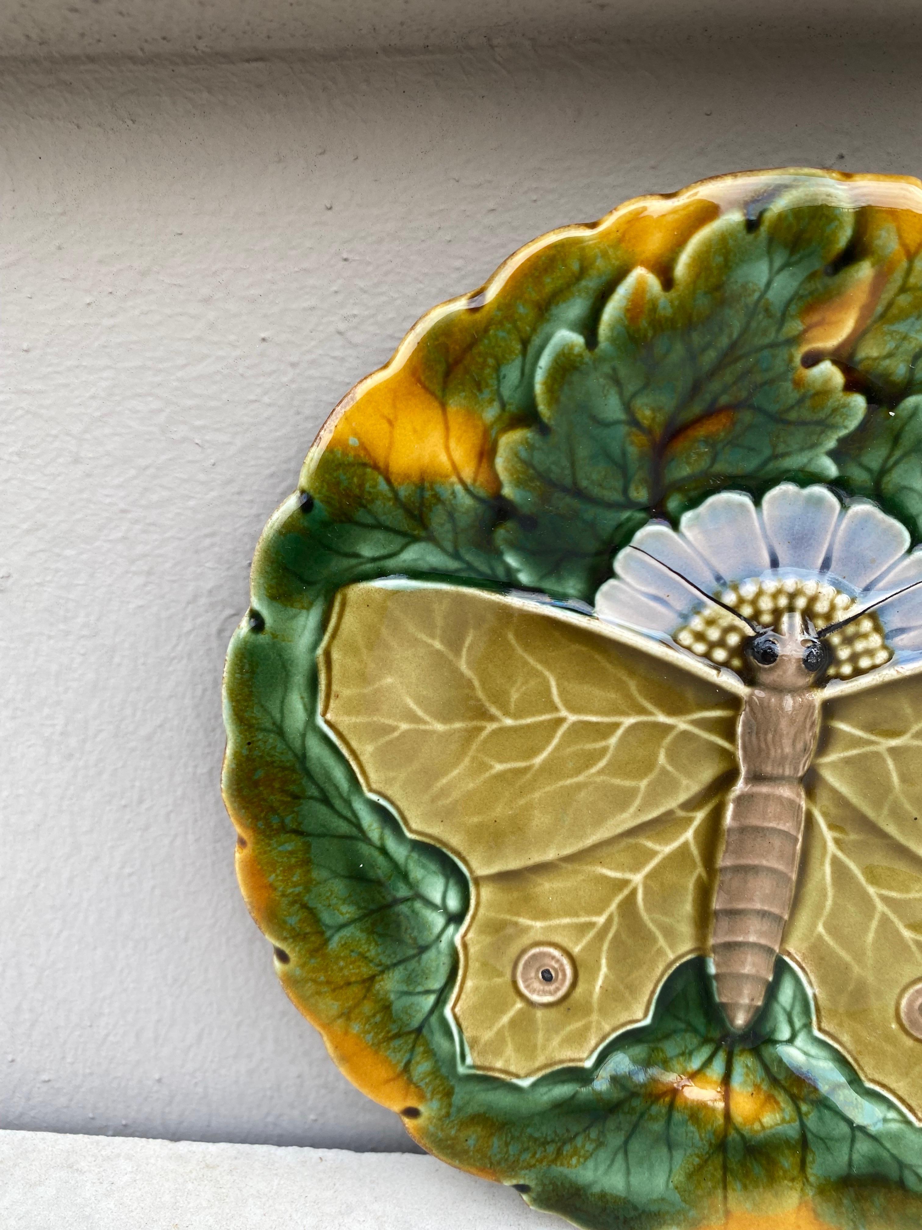 Art Nouveau Majolica Butterfly Plate Josef Steidl Znaim, circa 1890
