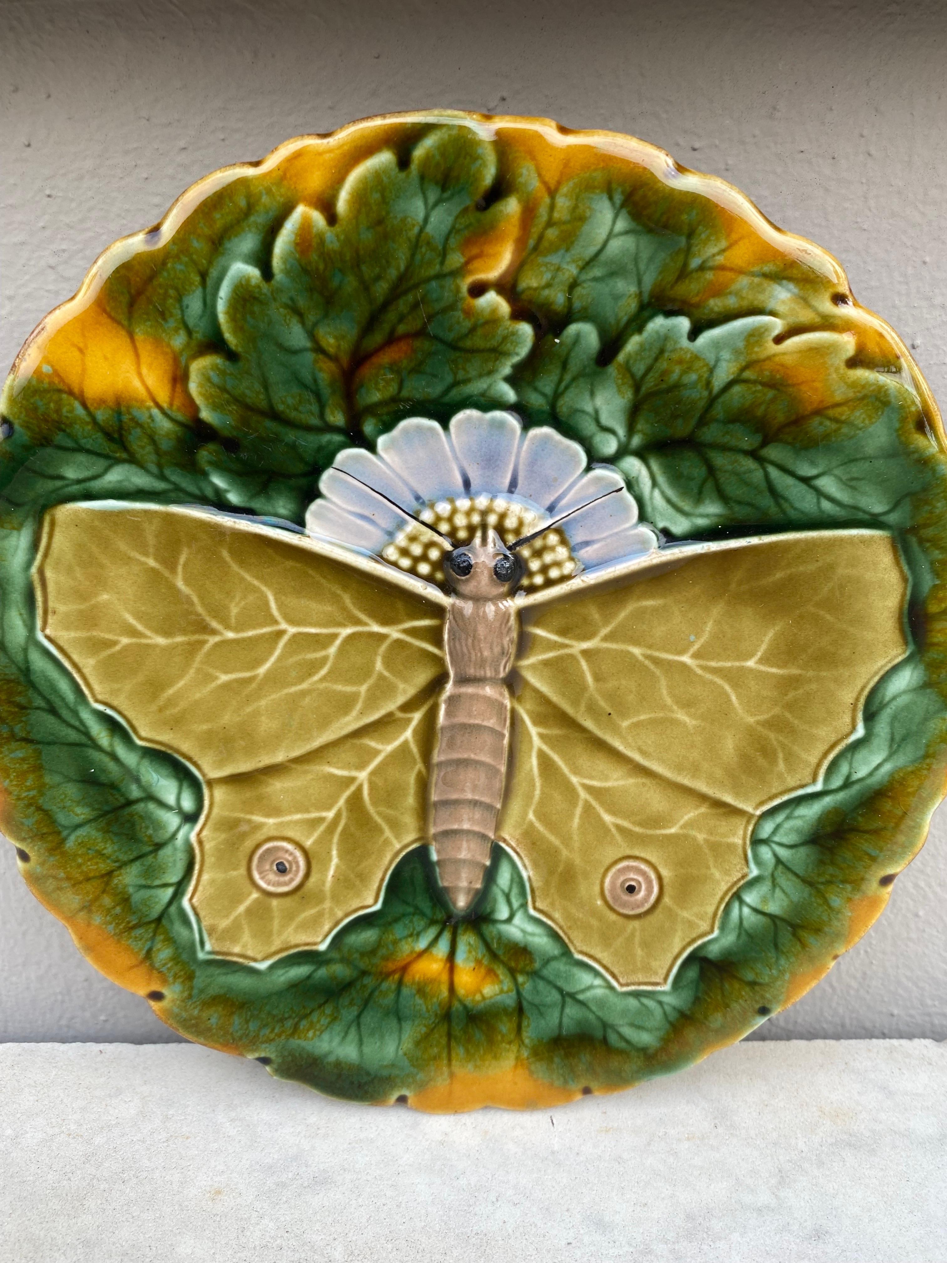 Austrian Majolica Butterfly Plate Josef Steidl Znaim, circa 1890