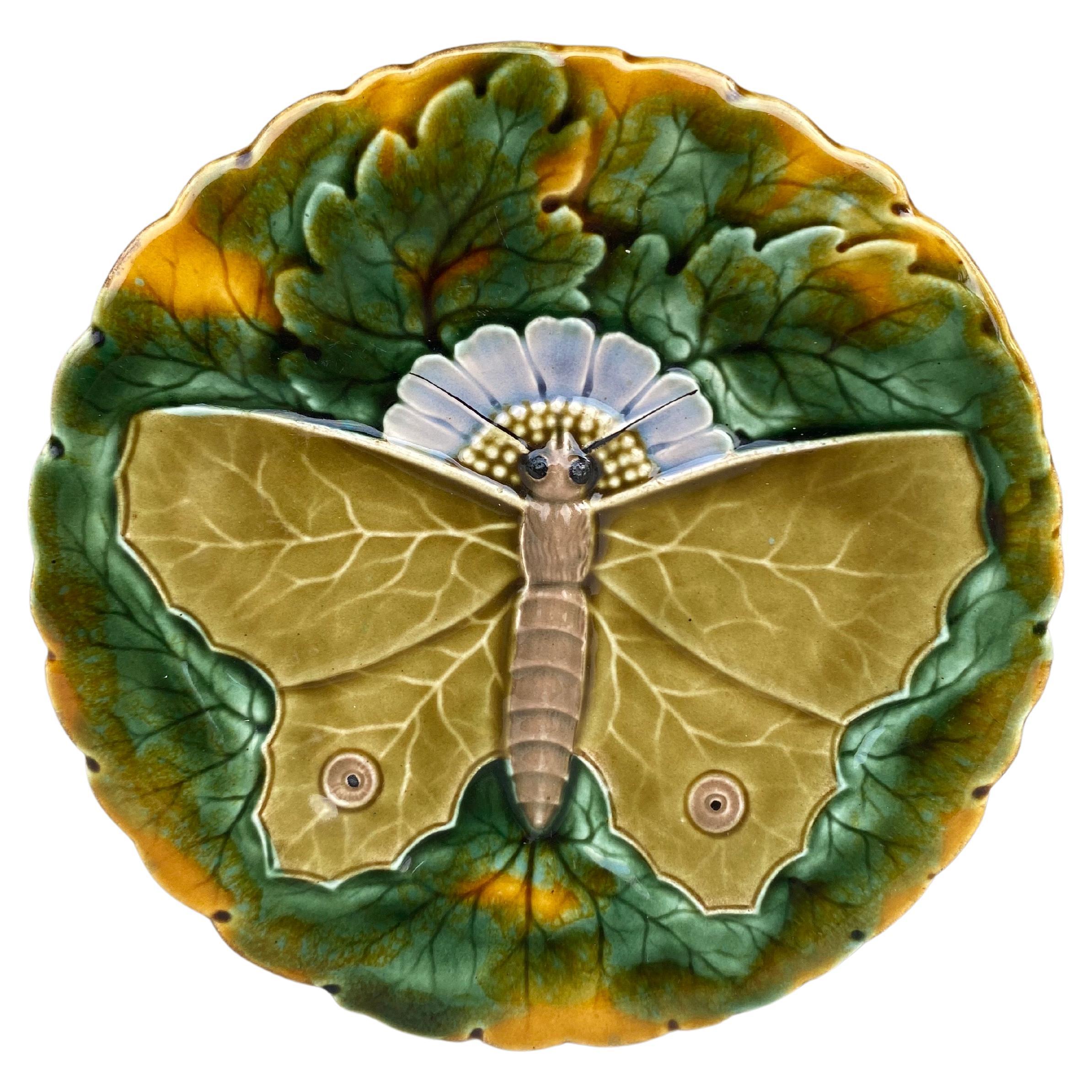 Majolica Butterfly Plate Josef Steidl Znaim, circa 1890