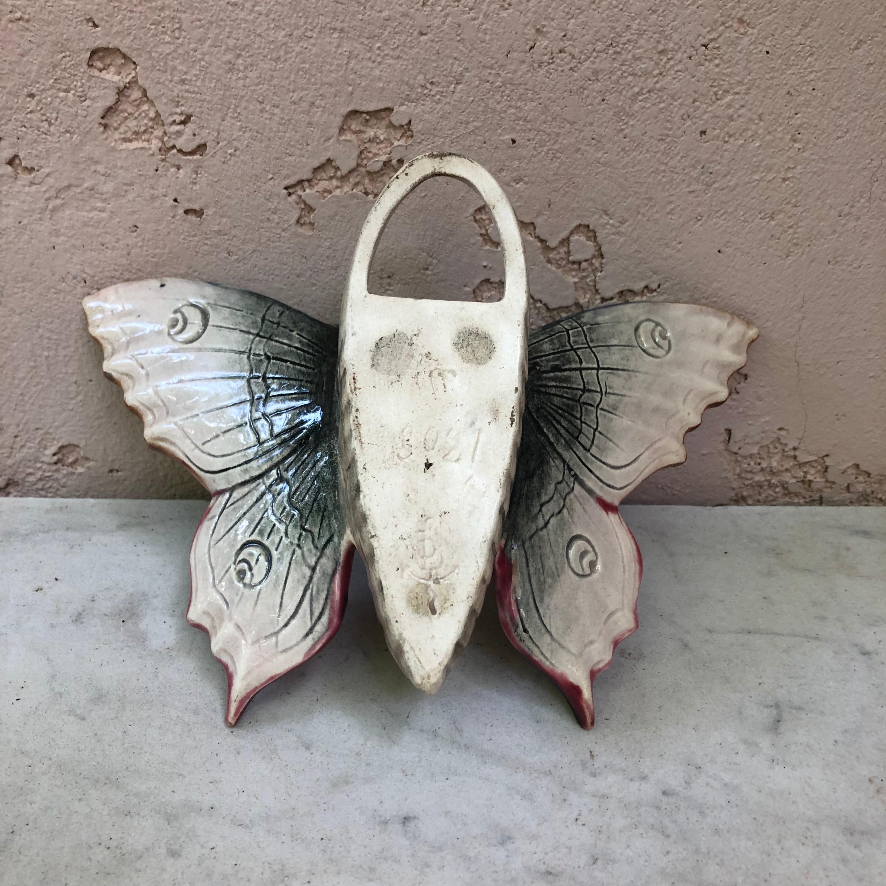 French Majolica Butterfly Wall Pocket Fives Lille, circa 1900