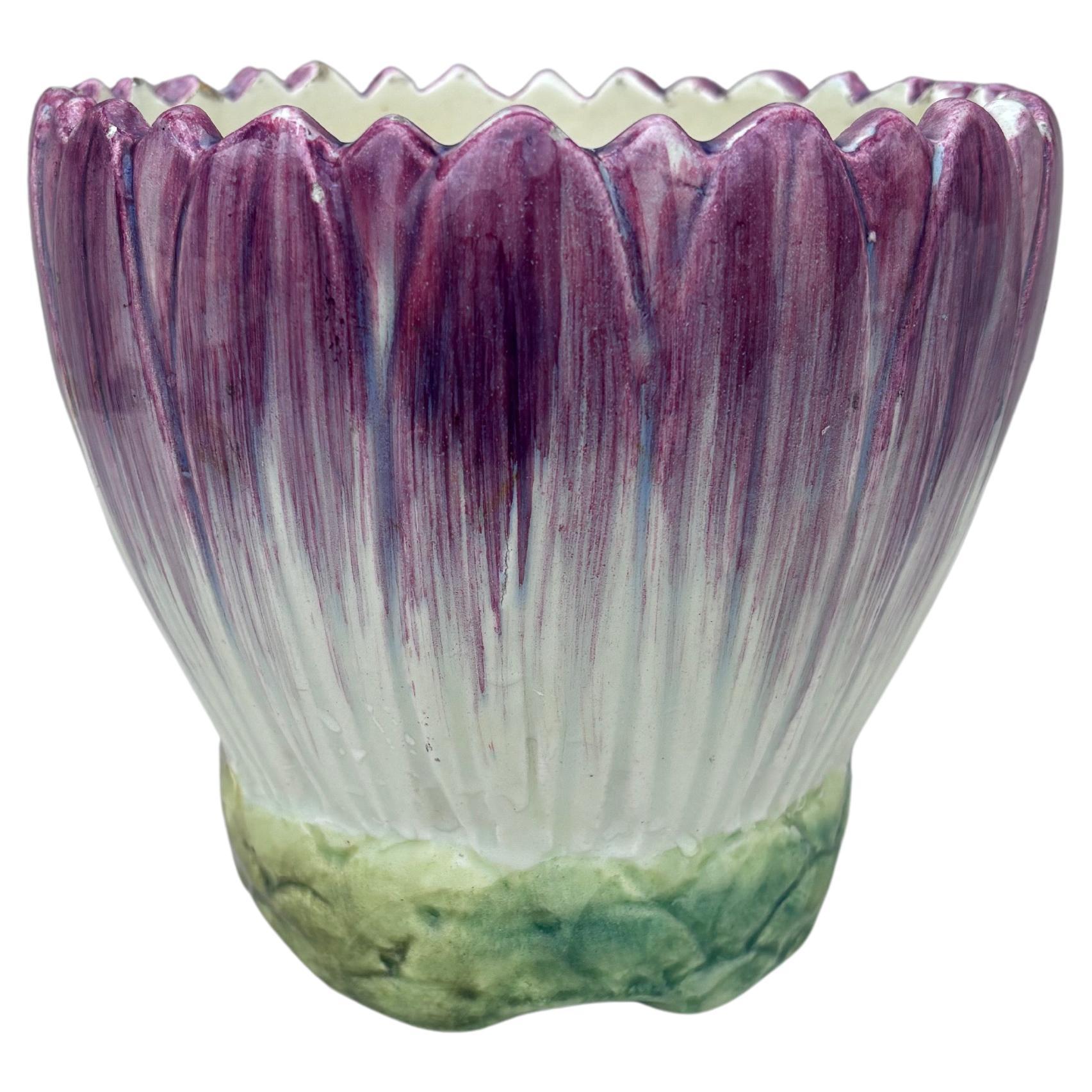 French purple Majolica Cache Pot Delphin Massier circa 1890.
Height / 5.8 inches.
Diameter / 6 inches.