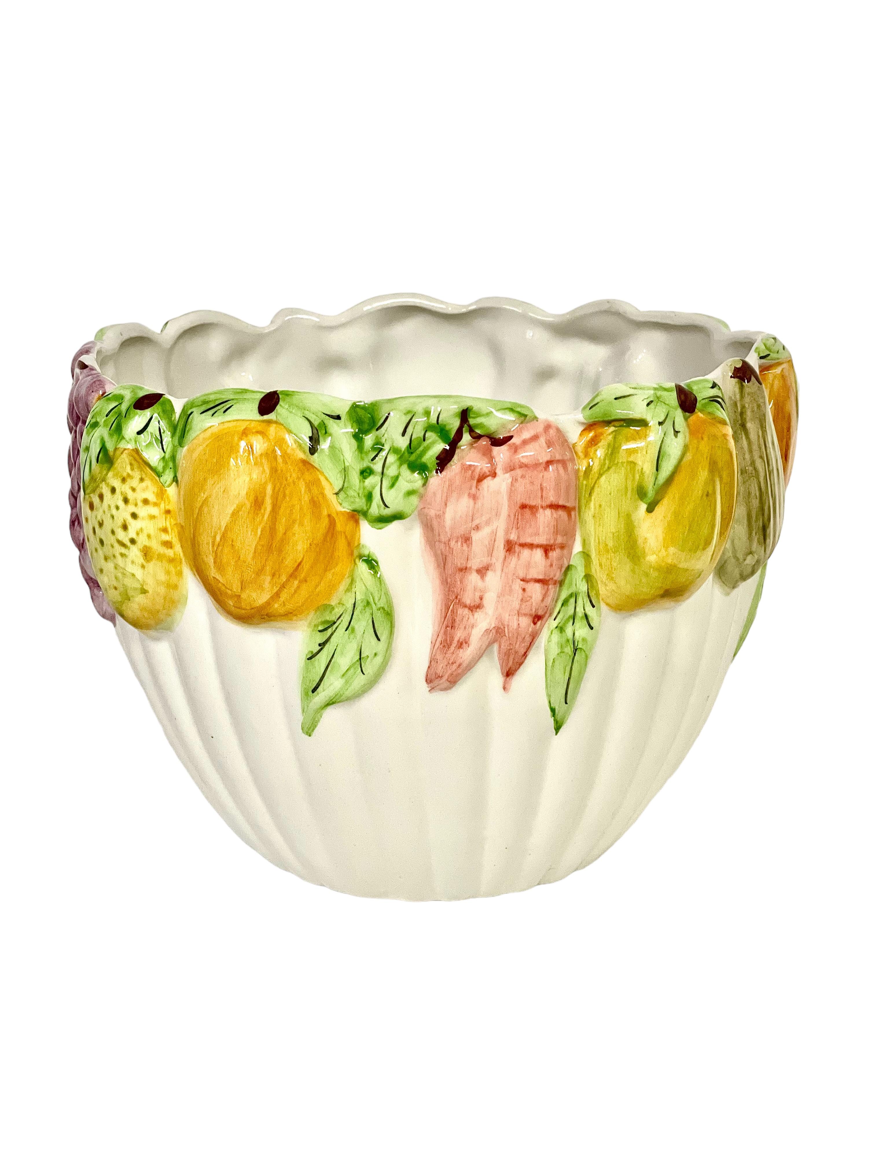 French Majolica Cache Pot with Fruit Decoration, 19th Century For Sale